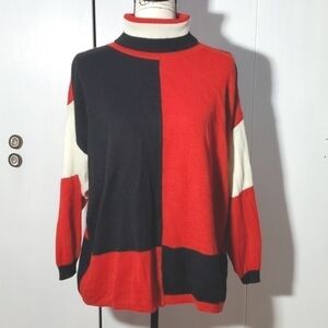 Euro Flash- Vintage 90's Mod Red,Black, White Color Block Sweater Artsy  Size 1X